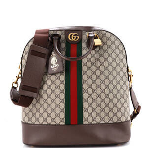 Gucci Small Savoy Web Bowling Tote GG Coated Canvas and Leather